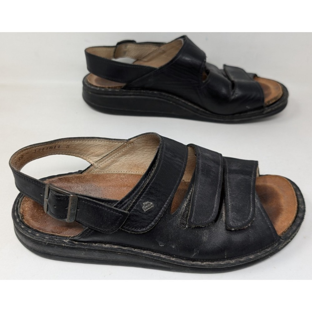 FINN COMFORT Sylt Sandals Women's Black Leather Slingback - EU 39 (US 9)